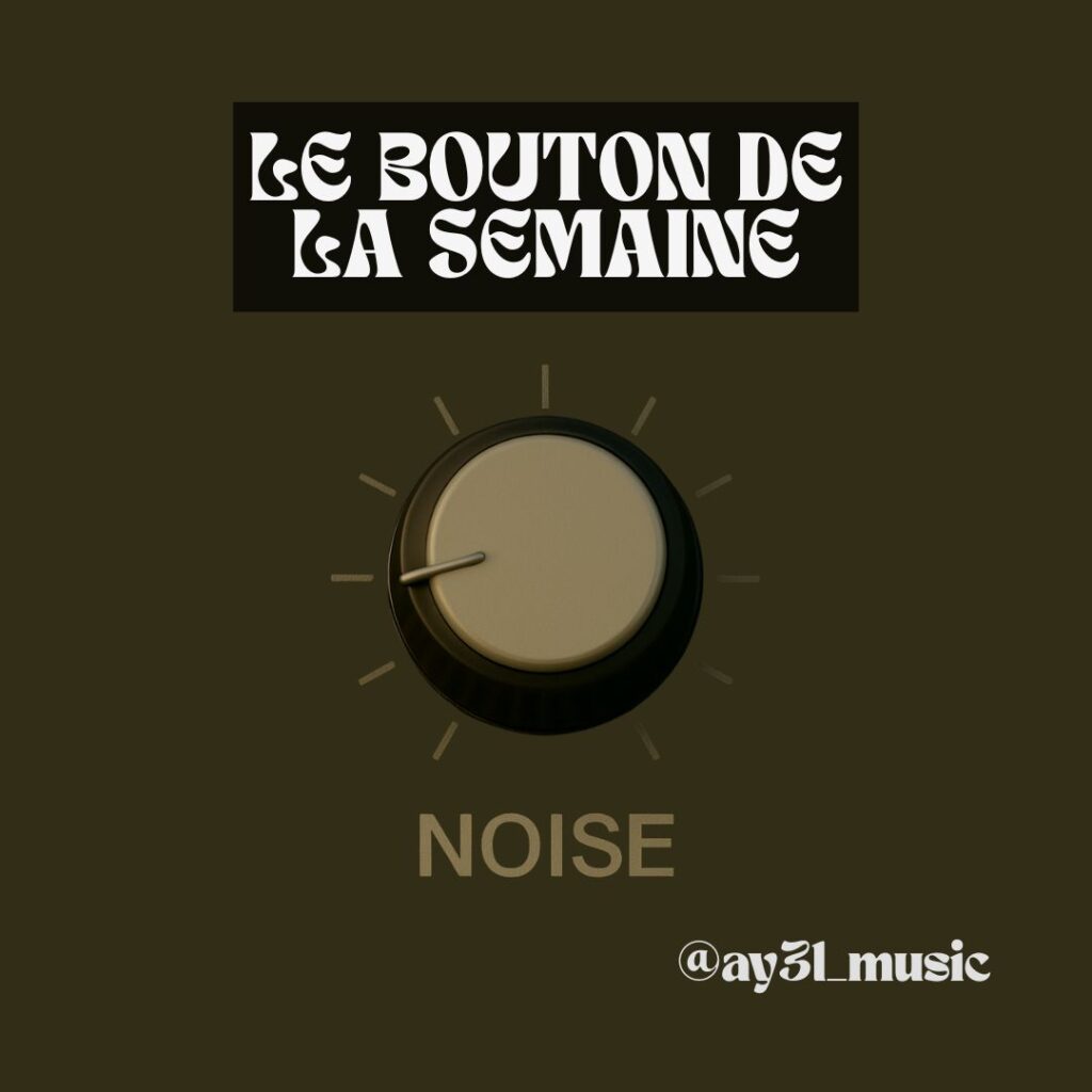 Gros plan d’un bouton d’effet Noise sur table de mixage DJ, panneau sombre avec repères.
