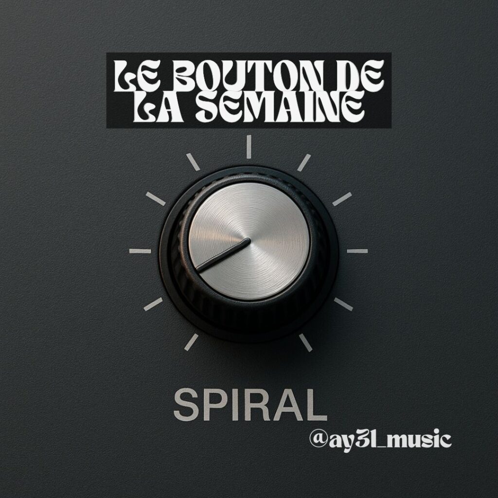 Gros plan d’un bouton d’effet Spiral sur une table de mixage DJ, avec repères autour du potentiomètre.