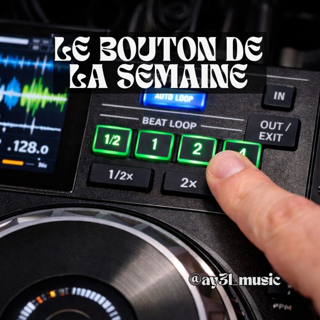 Gros plan sur les boutons Beat Loop d’une platine DJ pour créer une boucle rythmique et faciliter une transition.