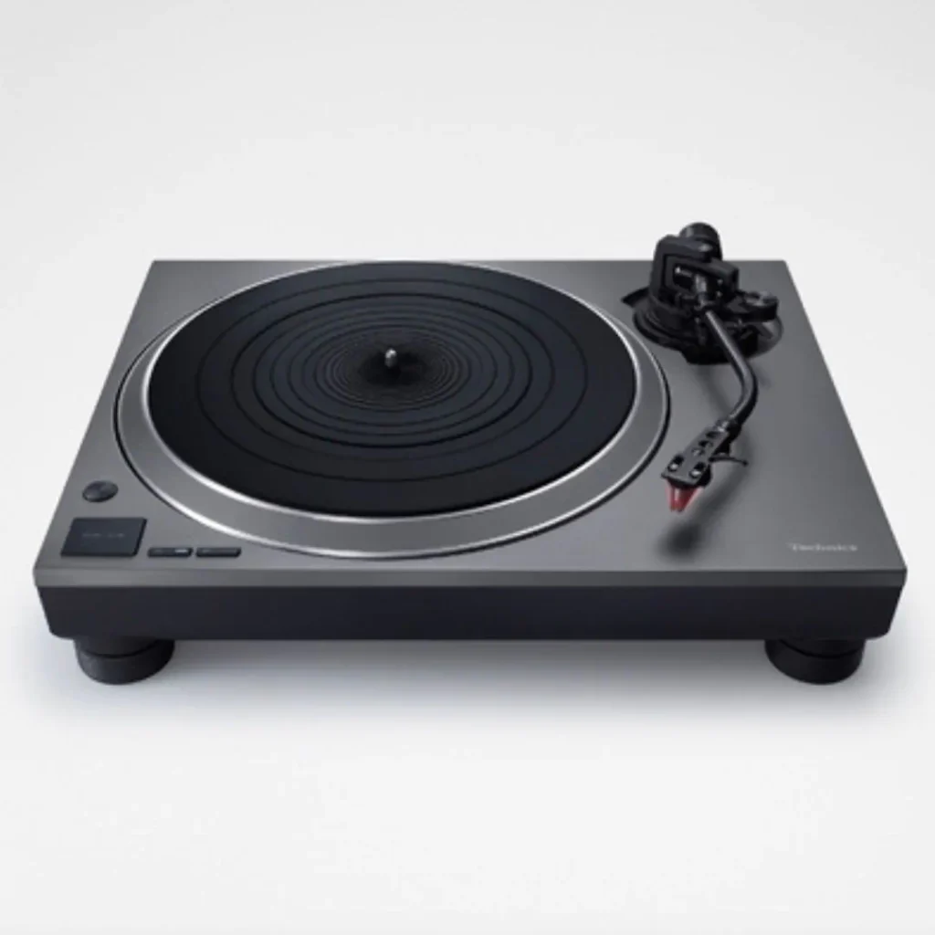 Vue d'ensemble de la platine vinyle Technics SL-1500CS au design épuré gris anthracite.